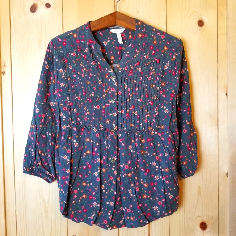 Matilda Jane Afternoon Stroll Floral Pleated Front Semi Button Shirt